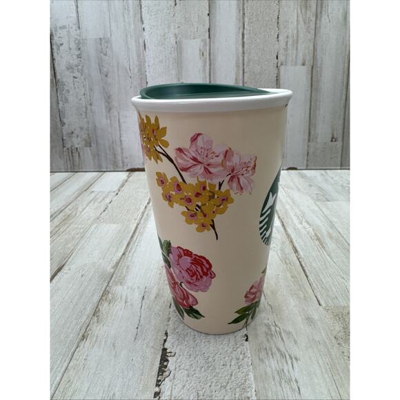 Starbucks Ban.dō+ Coffee Mug Tumbler Flowers 12 fl oz Ceramic Traveler 2018 Lid - Picture 6 of 10